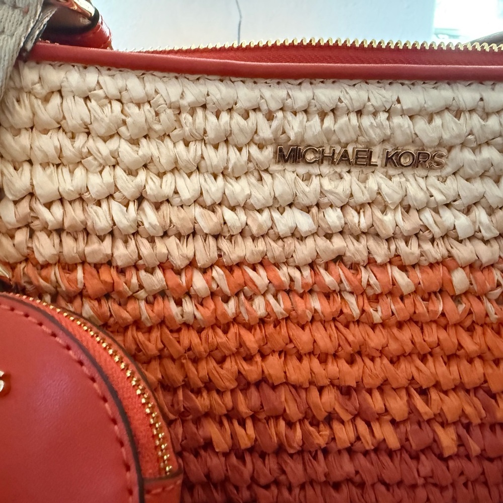 Michael Kors Orange and Cream Woven Crossbody Bag - Picture 9 of 10